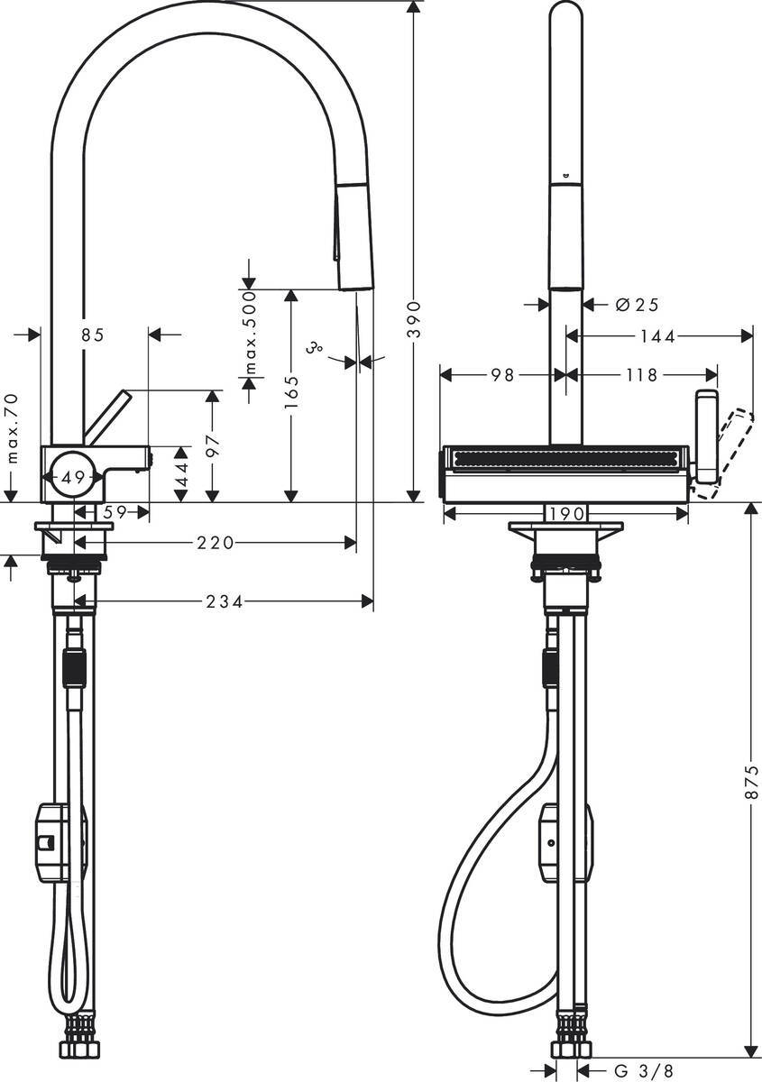 Hansgrohe Aquno Select M81 Кухонный смеситель однорычажный 170 с вытяжным душем 3jet